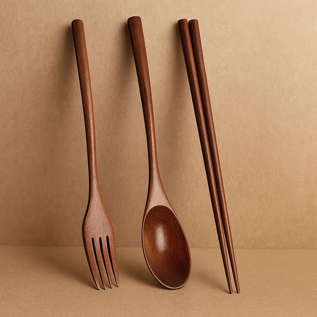 Kit Talheres de Madeira Natural 3 Peças - Luci Express