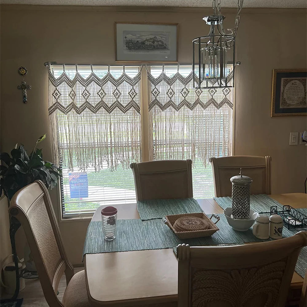 Mão tecida macrame boêmio pendurado porta cortina de algodão borla cortina de janela arte decoração de parede tapeçaria decoração interior