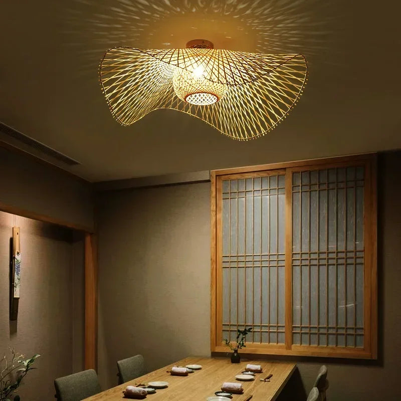 Estilo japonês lâmpadas pingente de bambu criativo teto hangin lâmpada para sala jantar restaurante lustre e27 luminária suspensão