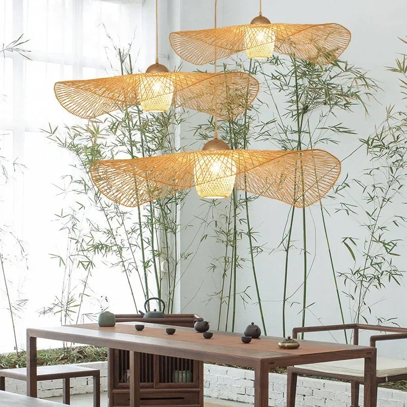 Estilo japonês lâmpadas pingente de bambu criativo teto hangin lâmpada para sala jantar restaurante lustre e27 luminária suspensão