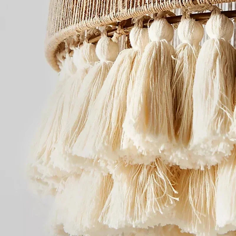 Bohemian Vintage Handwoven Hemp Rope Macrame Tassel Pendant Lights For Bedroom Restaurant Hotel Hanging Lamps Fixture Home Decor