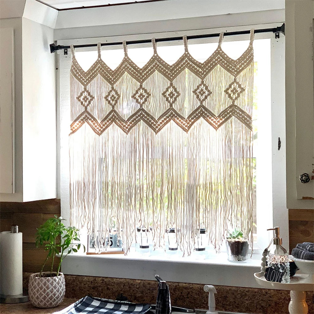 Mão tecida macrame boêmio pendurado porta cortina de algodão borla cortina de janela arte decoração de parede tapeçaria decoração interior