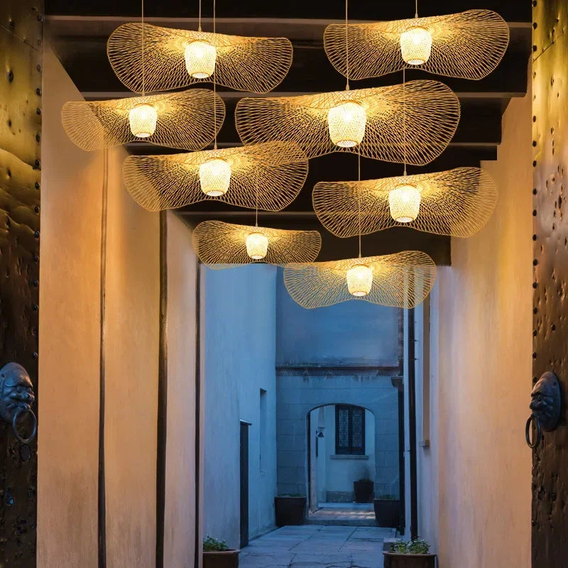Estilo japonês lâmpadas pingente de bambu criativo teto hangin lâmpada para sala jantar restaurante lustre e27 luminária suspensão