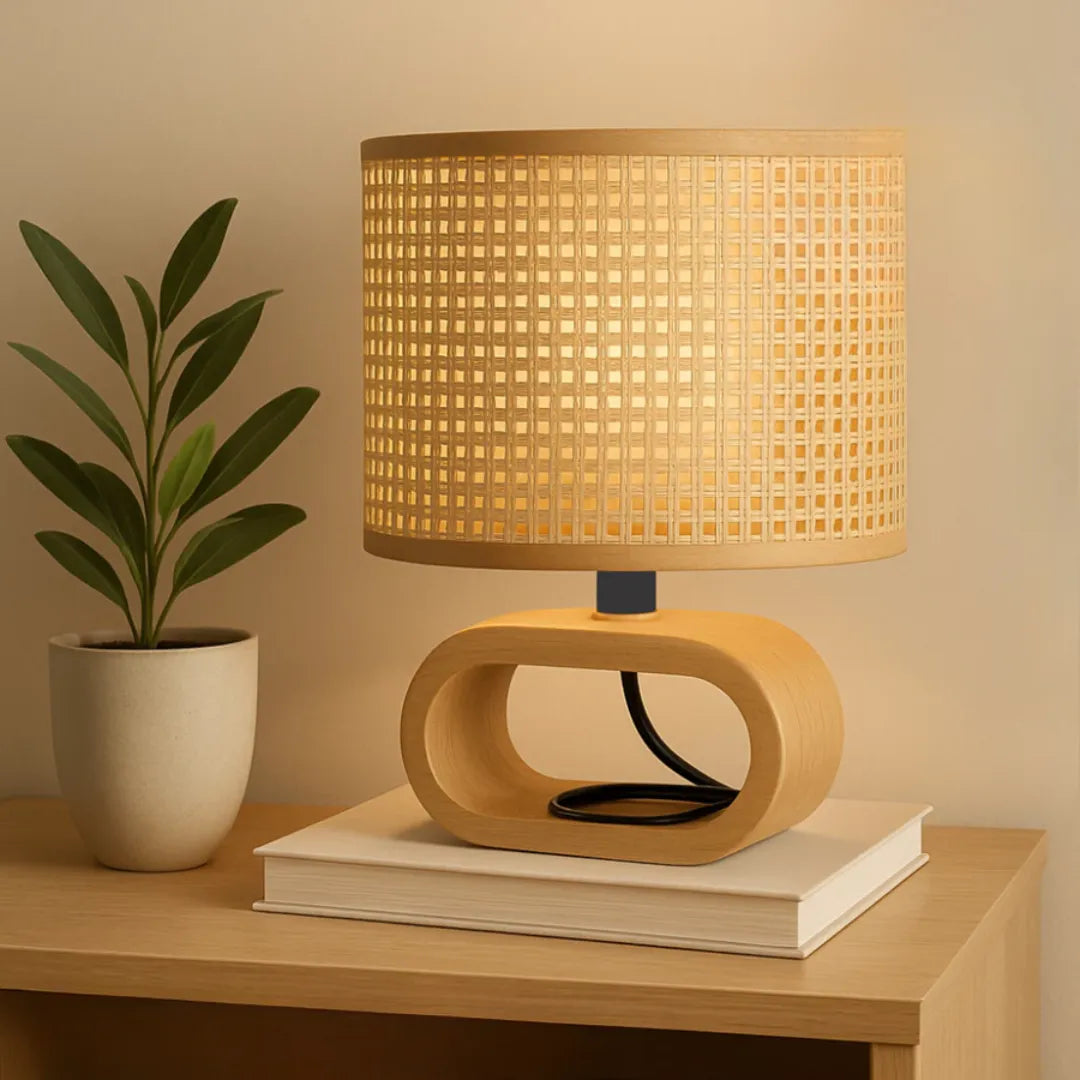 Abajur em Madeira e Palha - Luci Express | Toque com Estilo