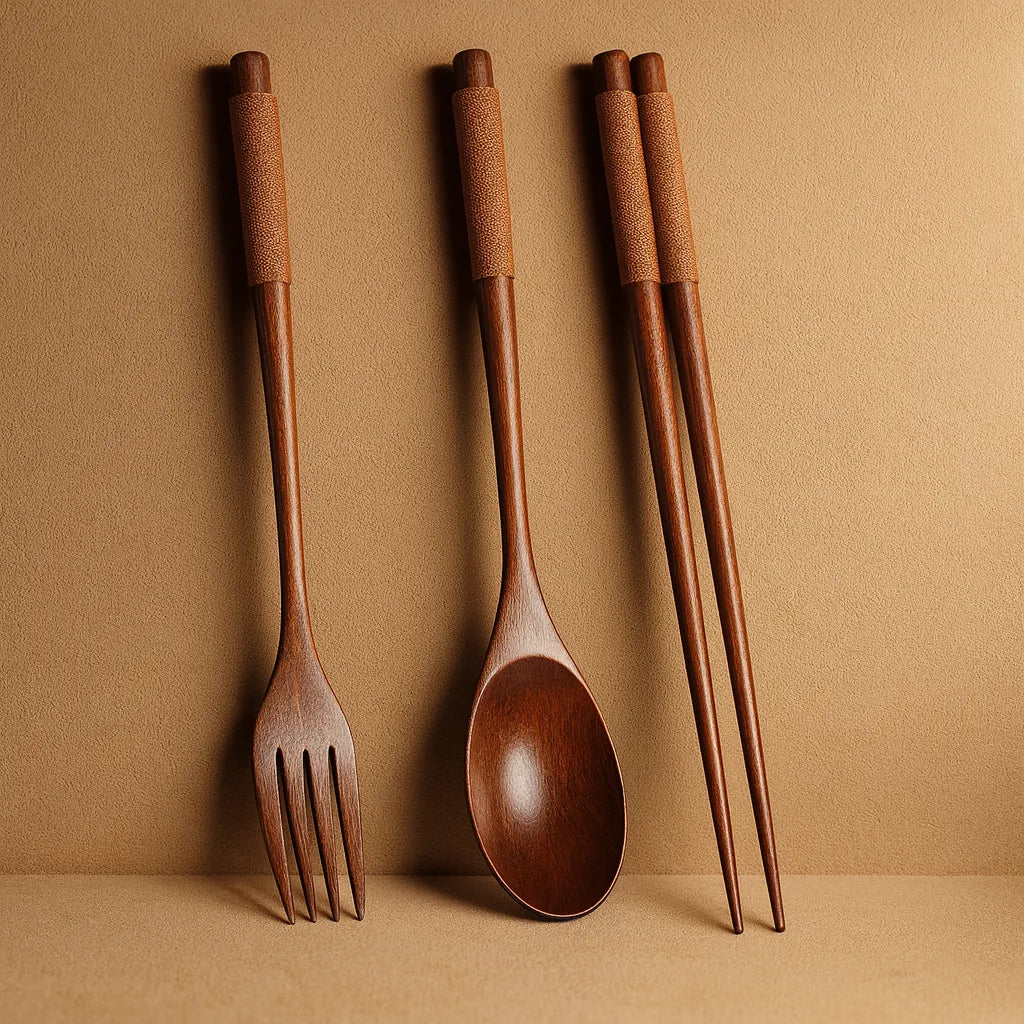 Kit Talheres de Madeira Natural 3 Peças - Luci Express