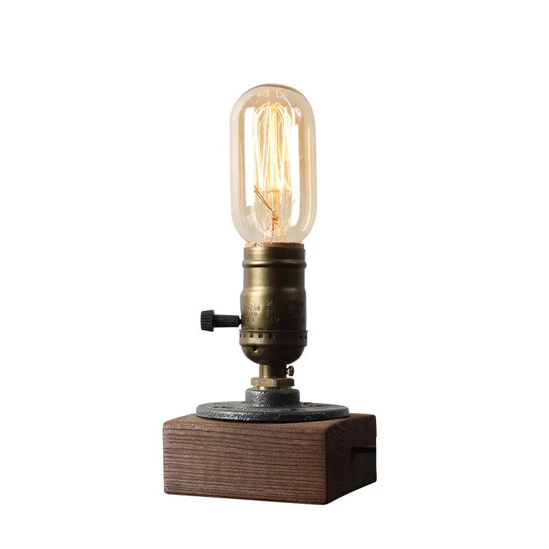 Lampe de table LED en bois style industriel rétro