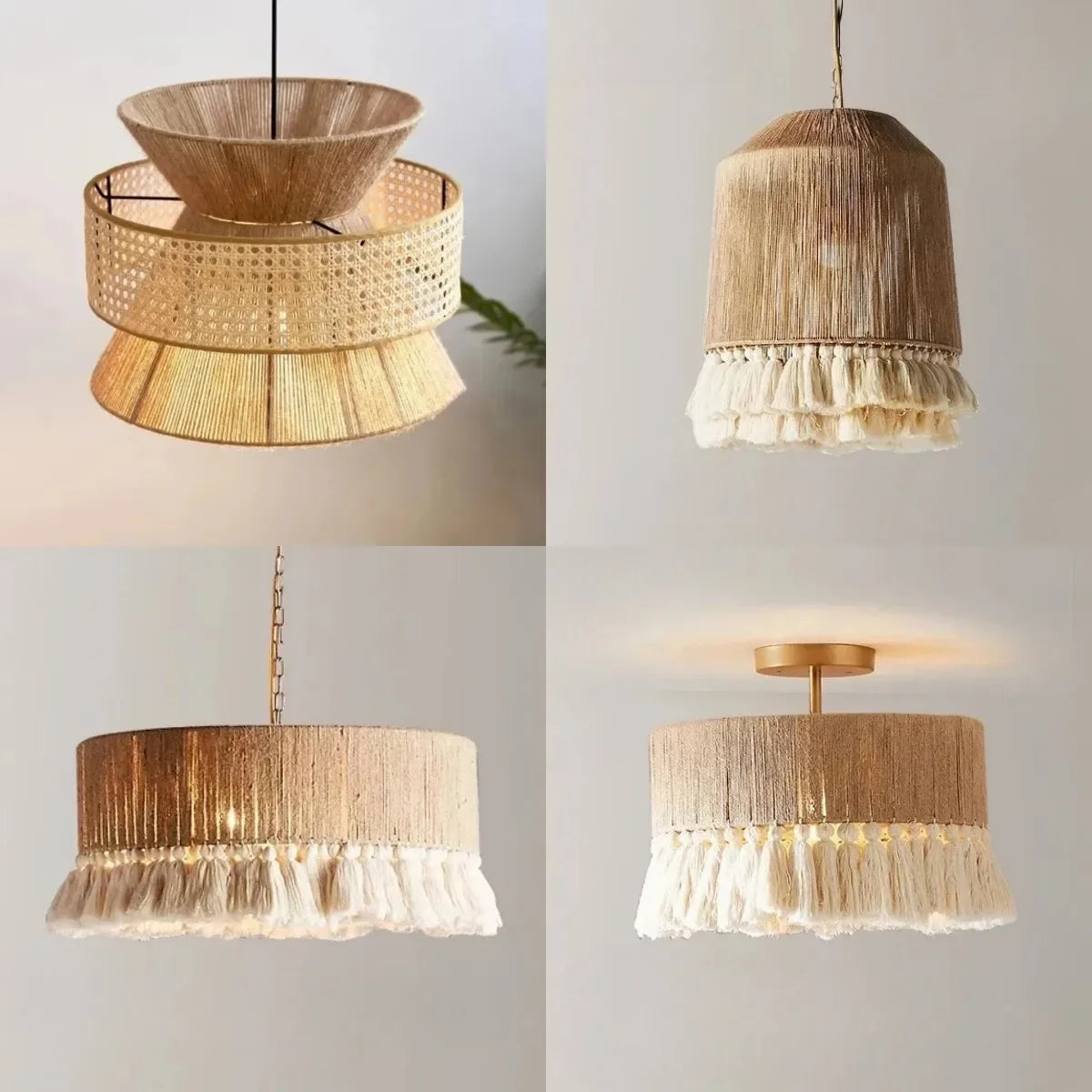 Bohemian Vintage Handwoven Hemp Rope Macrame Tassel Pendant Lights For Bedroom Restaurant Hotel Hanging Lamps Fixture Home Decor