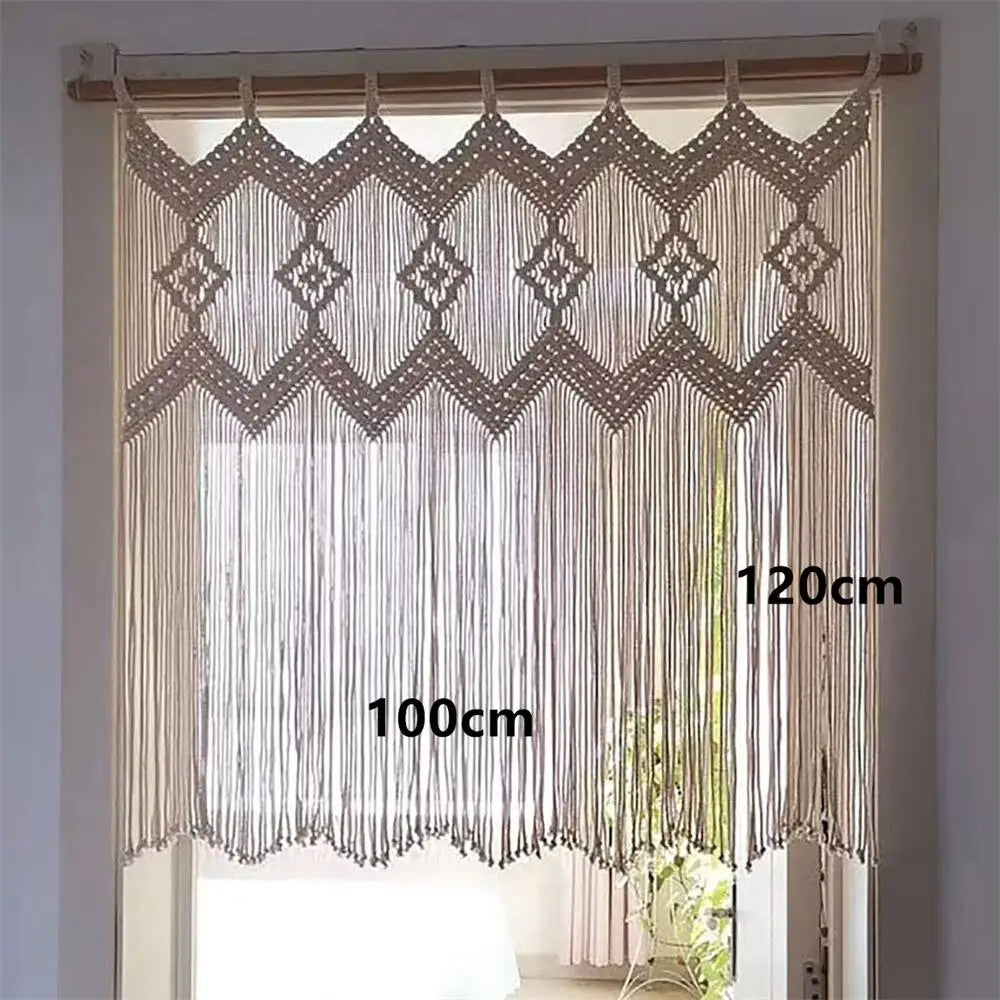 Rideau bohème en macramé de coton à pompons