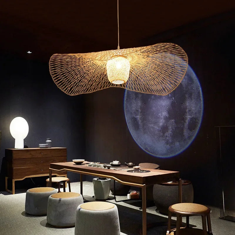 Estilo japonês lâmpadas pingente de bambu criativo teto hangin lâmpada para sala jantar restaurante lustre e27 luminária suspensão