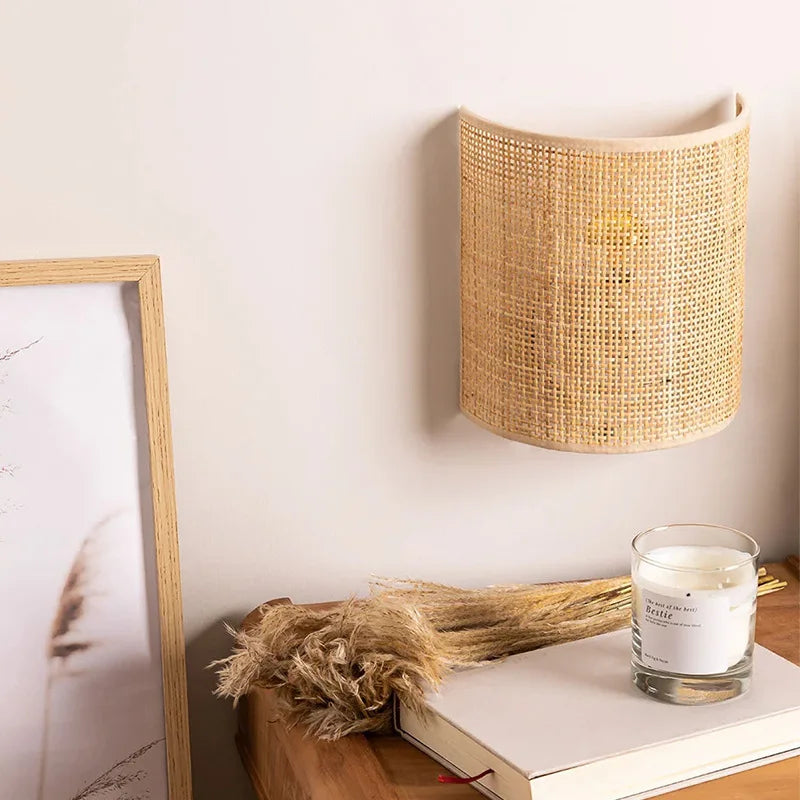 Vintage retro rattan luzes de parede e27 mão tecido corda cânhamo lâmpada parede para cabeceira sala estar corredor escada decoração interior arandela