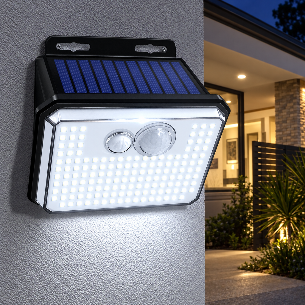 HiLuci Motion Security Light shining on a wall at night