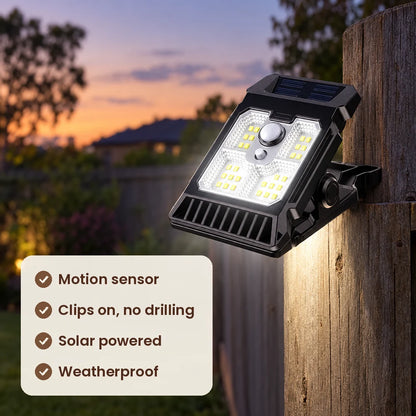 HiLuci Clip-On Sensor Light features: motion sensor, clips on with no drilling, solar powered, weatherproof