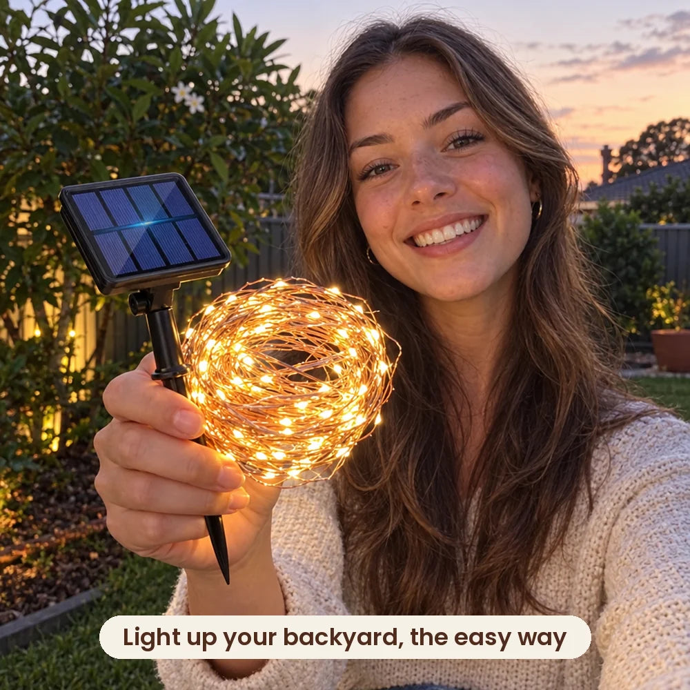 Woman holding glowing HiLuci Fairy String Lights