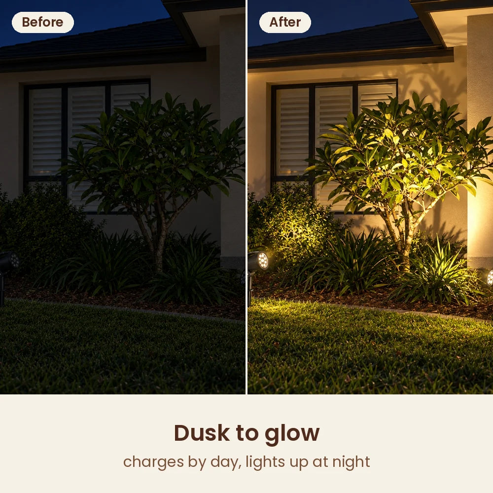 House front before and after HiLuci Garden Spotlights