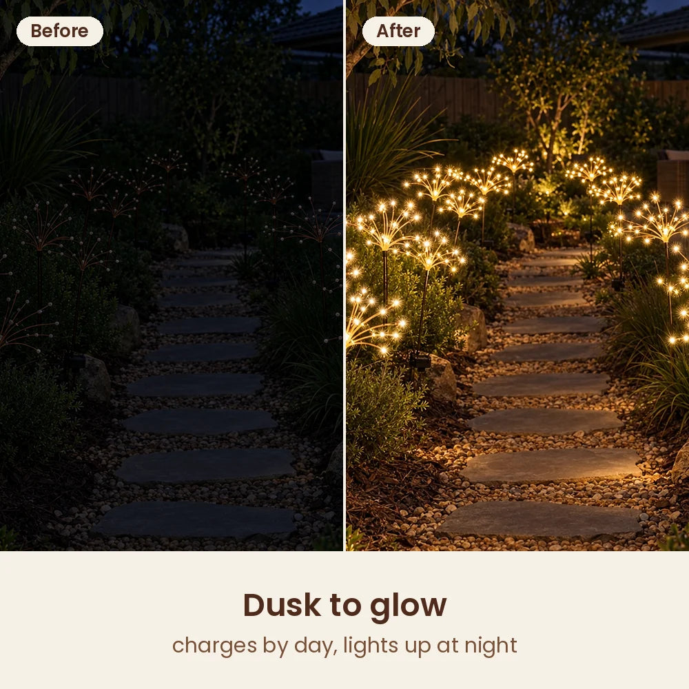 Garden path before and after HiLuci Starburst Lights
