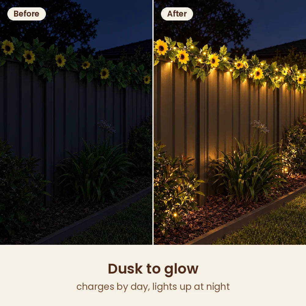 Backyard fence before and after HiLuci Vine String Lights